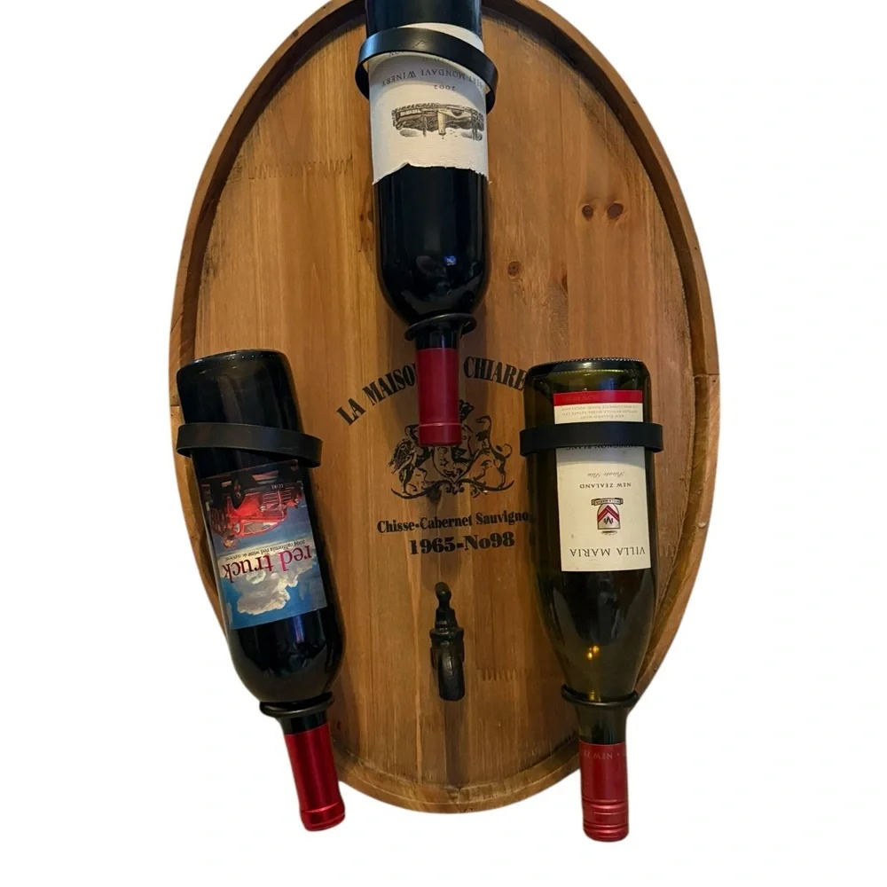 Wall Hanging Wine Rack Rustic Metal Wood Holder Home Bar Decor Farmhouse